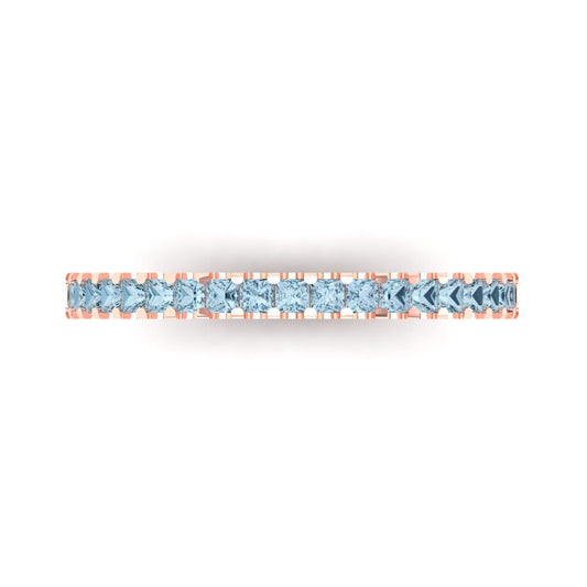 0.285 cttw Natural Aquamarine Princess Cut Rose Gold Eternity Wedding Band