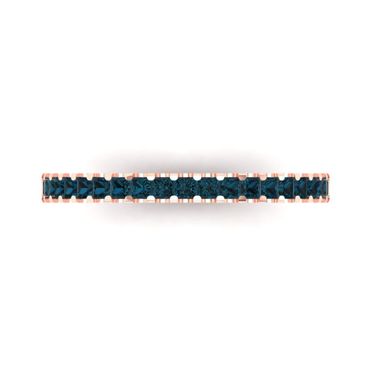 0.285 cttw Natural London Blue Topaz Princess Cut Rose Gold Eternity Wedding Band