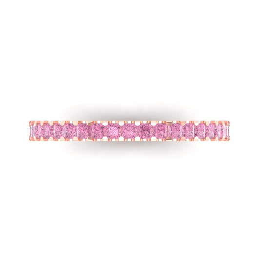 0.285 cttw Simulated Pink Diamond Princess Cut Rose Gold Eternity Wedding Band