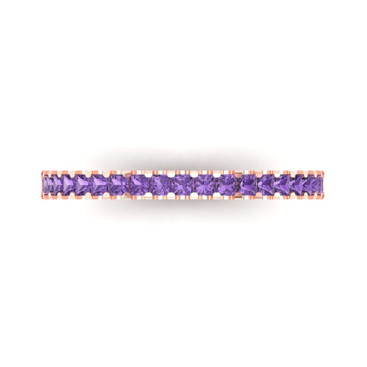 0.285 cttw Simulated Alexandrite Princess Cut Rose Gold Eternity Wedding Band