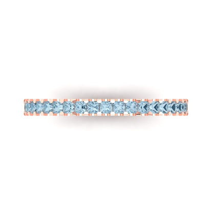 0.285 cttw Natural Swiss Blue Topaz Princess Cut Rose Gold Eternity Wedding Band