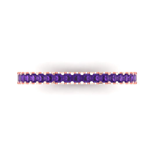 0.285 cttw Natural Amethyst Princess Cut Rose Gold Eternity Wedding Band