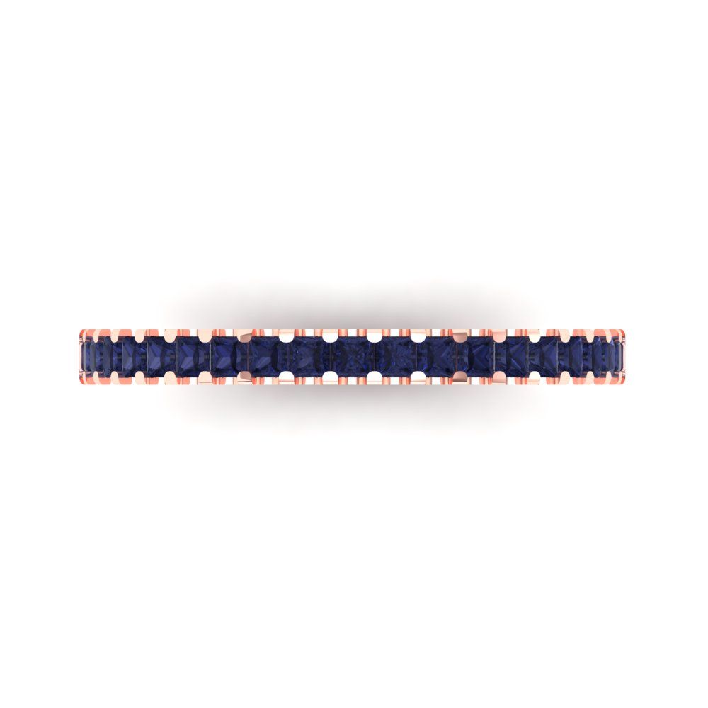 0.285 cttw Simulated Blue Sapphire Princess Cut Rose Gold Eternity Wedding Band