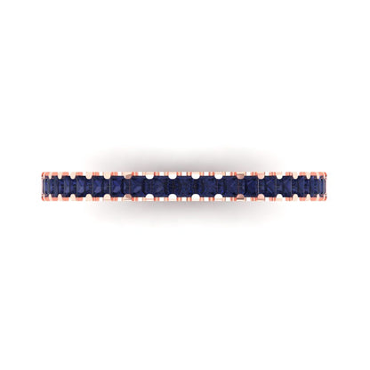 0.285 cttw Simulated Blue Sapphire Princess Cut Rose Gold Eternity Wedding Band