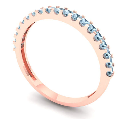 0.285 cttw Natural Aquamarine Princess Cut Rose Gold Eternity Wedding Band