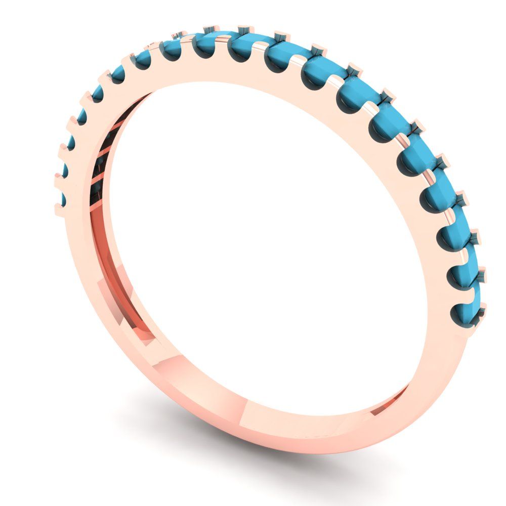 0.285 cttw Simulated Turquoise Princess Cut Rose Gold Eternity Wedding Band