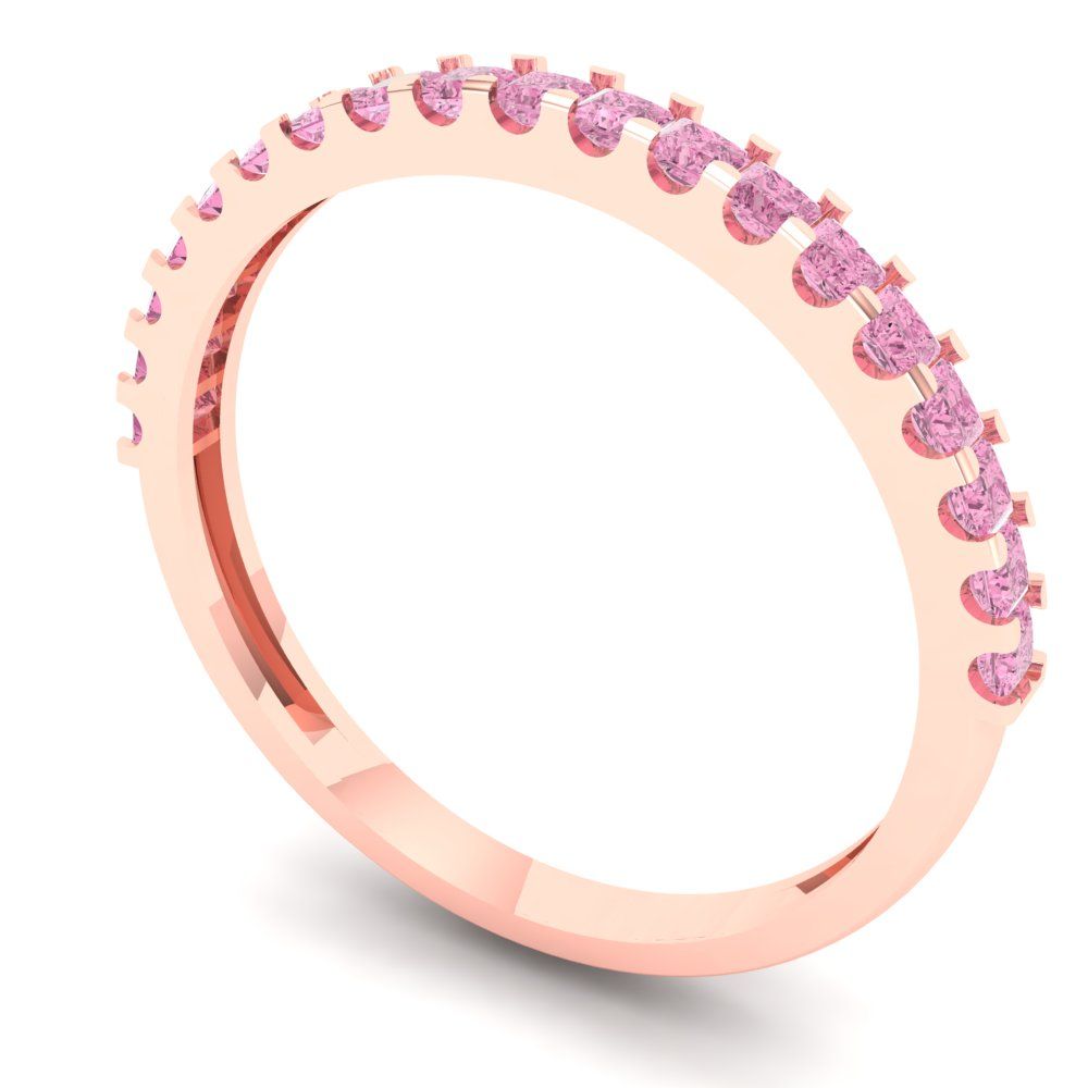 0.285 cttw Simulated Pink Diamond Princess Cut Rose Gold Eternity Wedding Band