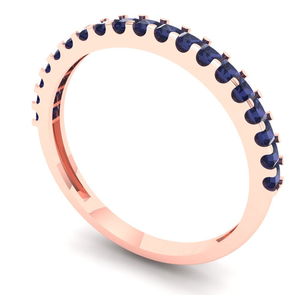 0.285 cttw Simulated Blue Sapphire Princess Cut Rose Gold Eternity Wedding Band