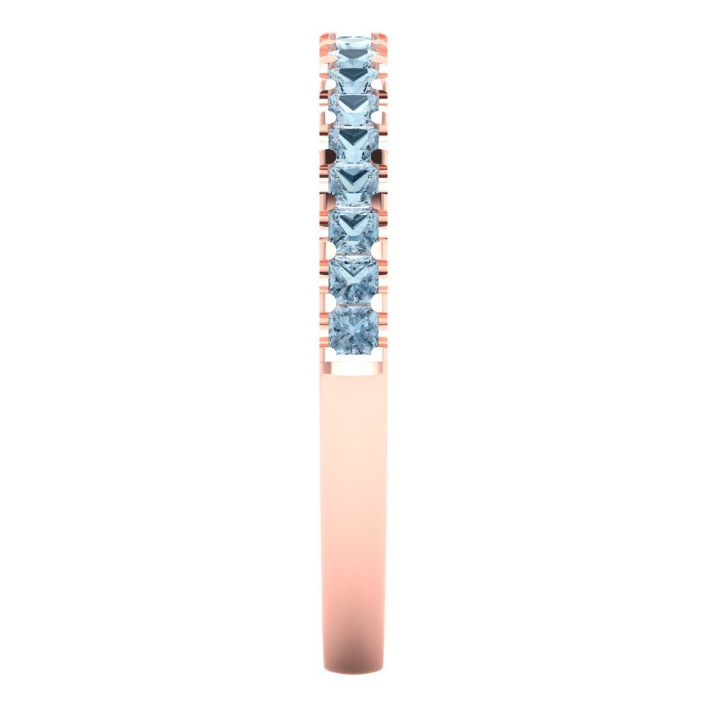 0.285 cttw Natural Aquamarine Princess Cut Rose Gold Eternity Wedding Band