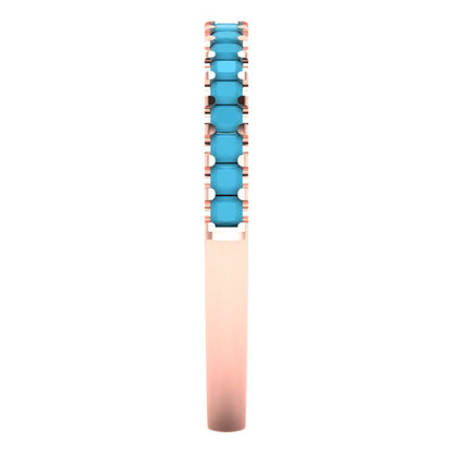 0.285 cttw Simulated Turquoise Princess Cut Rose Gold Eternity Wedding Band