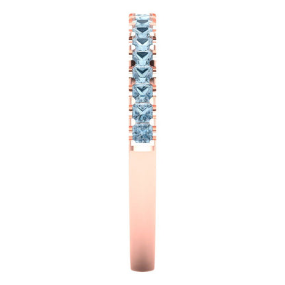 0.285 cttw Natural Swiss Blue Topaz Princess Cut Rose Gold Eternity Wedding Band