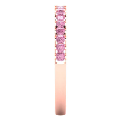 0.285 cttw Simulated Pink Diamond Princess Cut Rose Gold Eternity Wedding Band