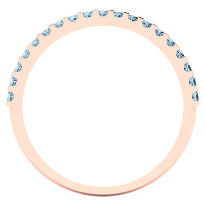 0.285 cttw Natural Sky Blue Topaz Princess Cut Rose Gold Eternity Wedding Band