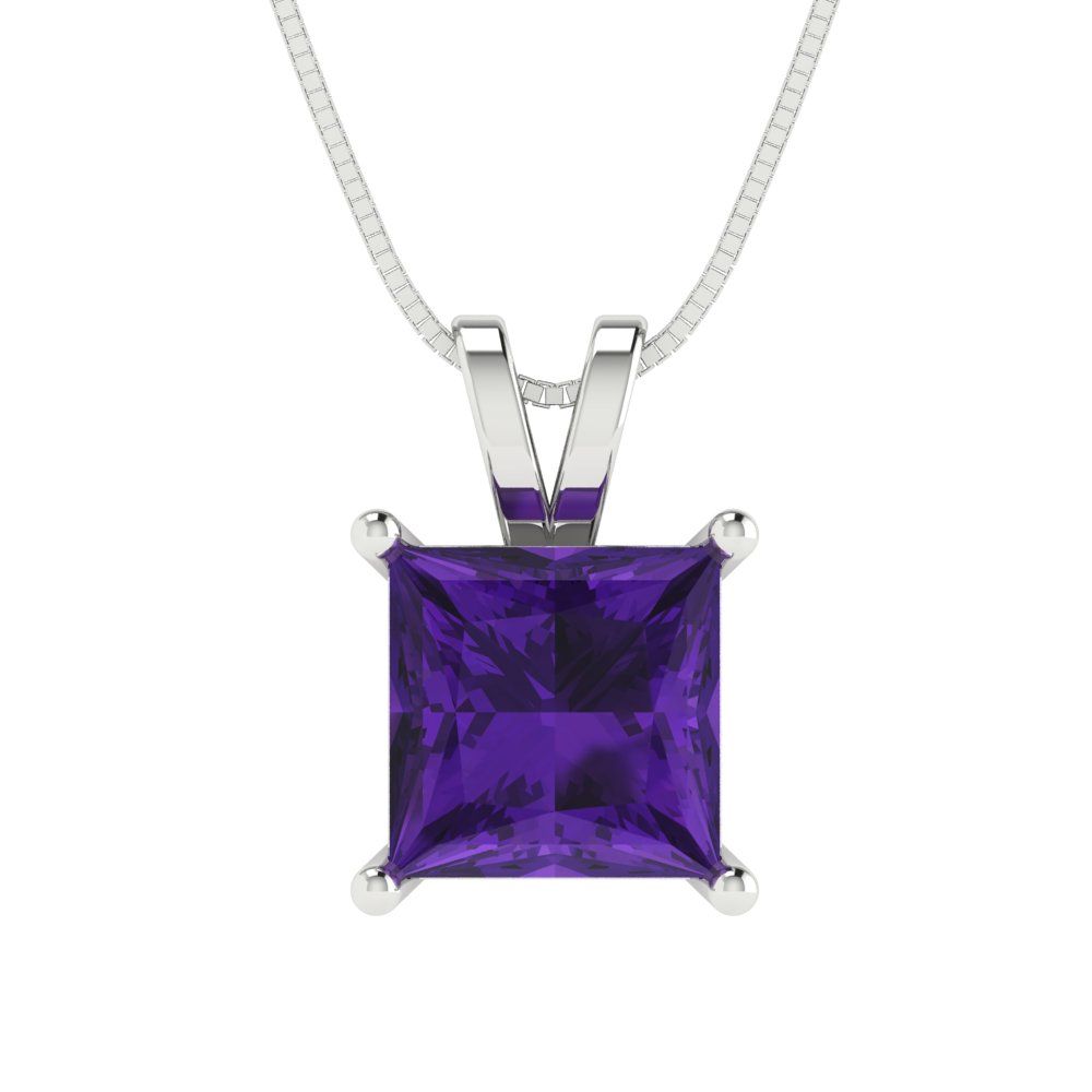 2cttw Princess Cut Amethyst Gold-Plated 925 Silver Pendant and 18" Box-Chain Necklace