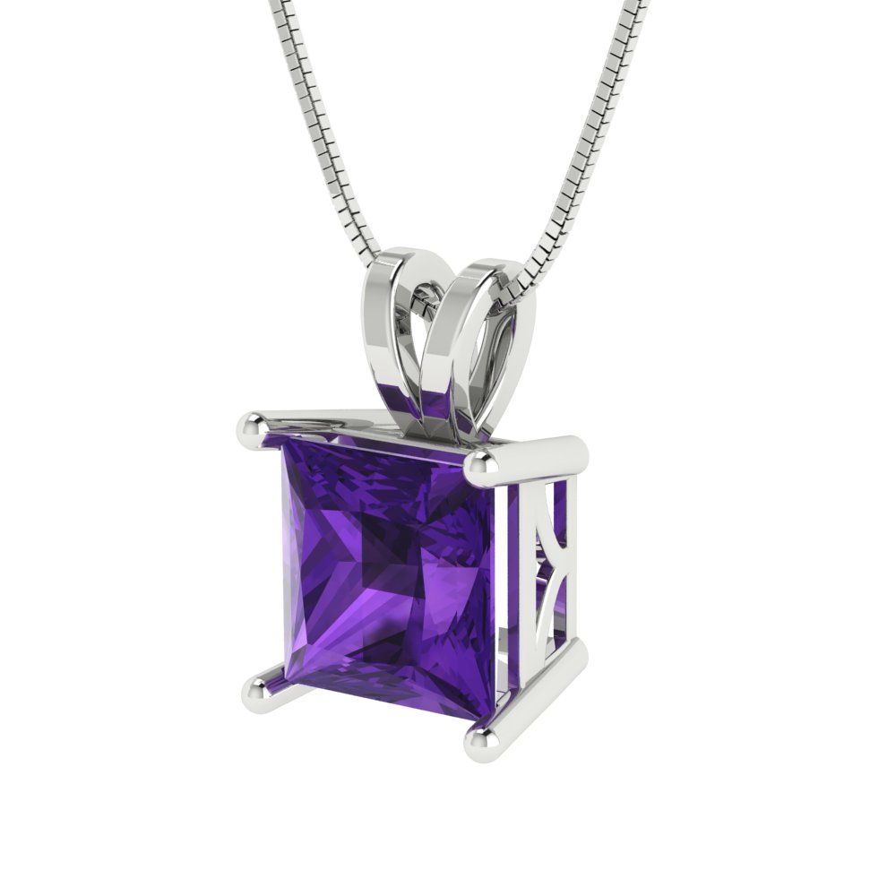 2cttw Princess Cut Amethyst Gold-Plated 925 Silver Pendant and 18" Box-Chain Necklace