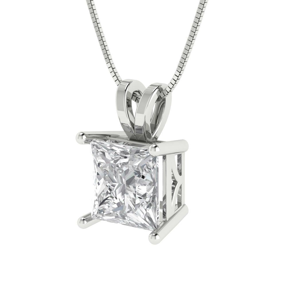 2cttw Princess Cut Clear Gold-Plated 925 Silver Pendant and 18" Box-Chain Necklace