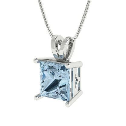 2cttw Princess Cut Aquamarine Gold-Plated 925 Silver Pendant and 18" Box-Chain Necklace
