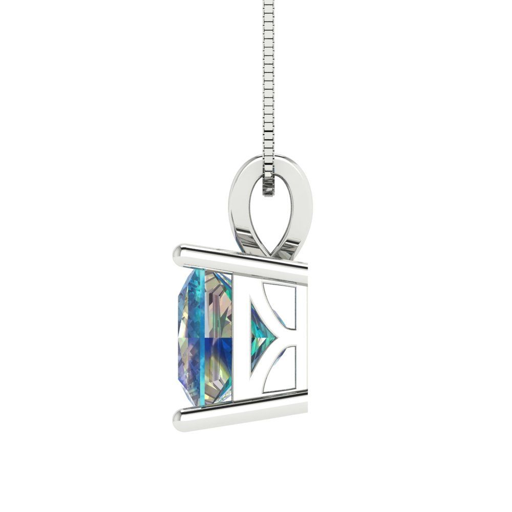 2cttw Princess Cut Blue Moissanite Gold-Plated 925 Silver Pendant and 18" Box-Chain Necklace