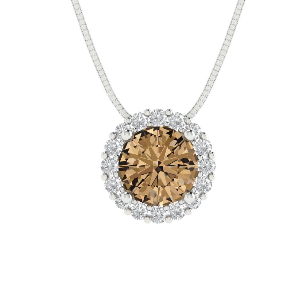 1.16cttw Round Cut Champagne Gold-Plated 925 Silver Pendant and 18" Box-Chain Necklace