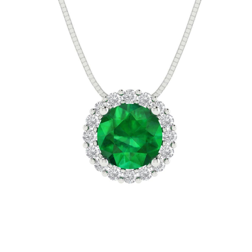 1.16cttw Round Cut Emerald Gold-Plated 925 Silver Pendant and 18" Box-Chain Necklace