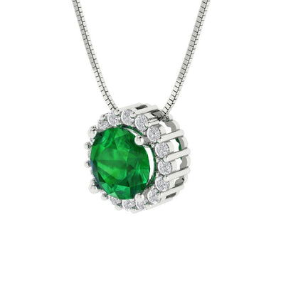 1.16cttw Round Cut Emerald Gold-Plated 925 Silver Pendant and 18" Box-Chain Necklace