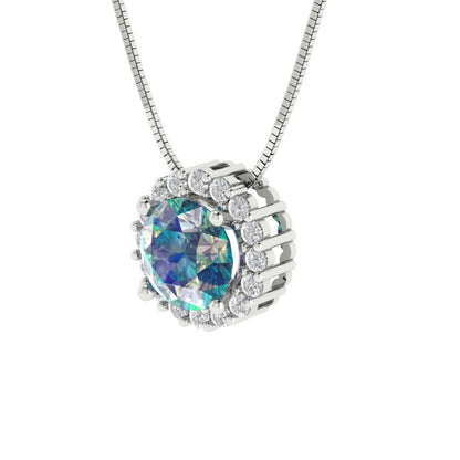 1.16cttw Round Cut Blue Moissanite Gold-Plated 925 Silver Pendant and 18" Box-Chain Necklace
