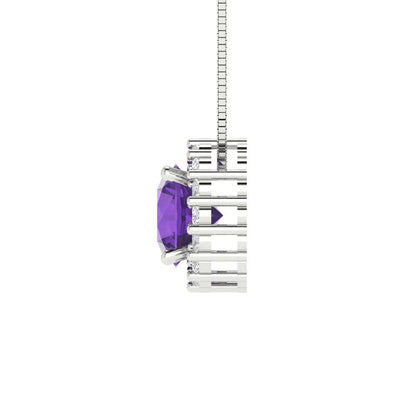 1.16cttw Round Cut Amethyst Gold-Plated 925 Silver Pendant and 18" Box-Chain Necklace