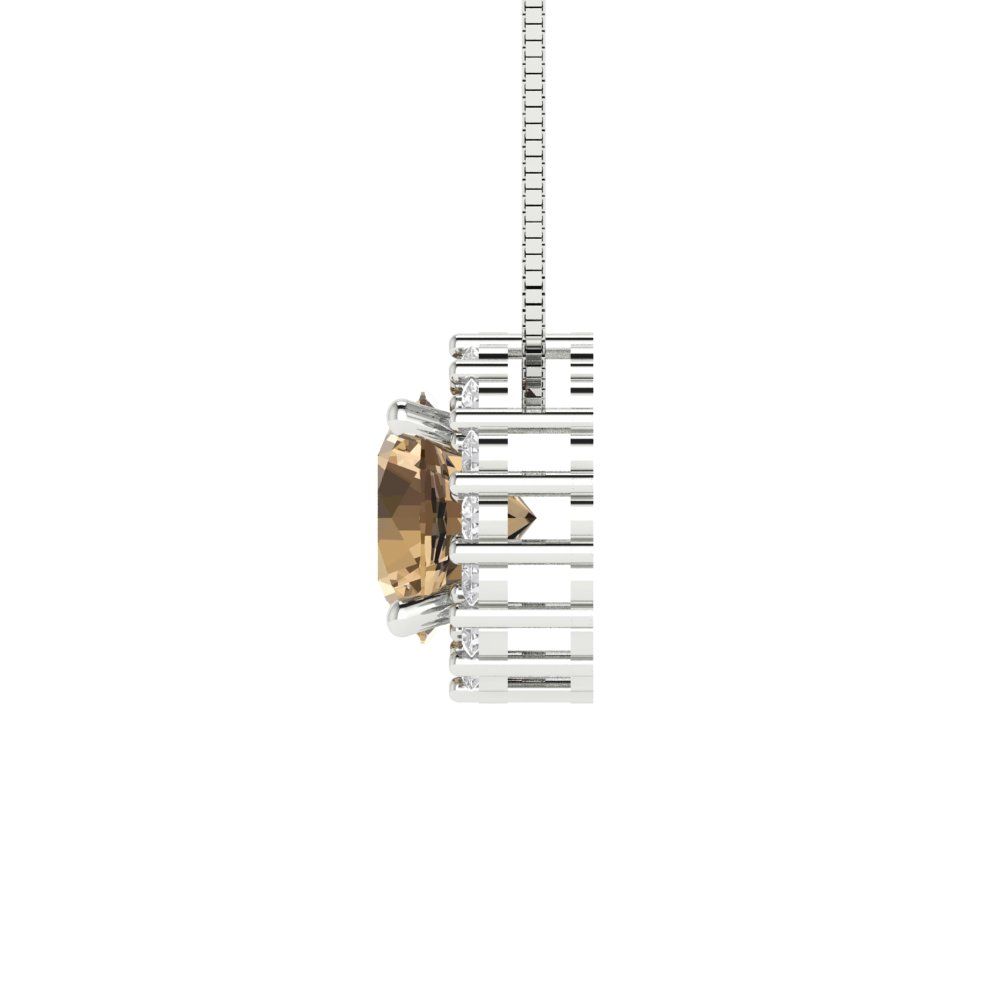 1.16cttw Round Cut Champagne Gold-Plated 925 Silver Pendant and 18" Box-Chain Necklace