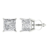 4 ct Brilliant Princess Cut Solitaire Studs Natural Diamond Stone Clarity SI1-2 Color G-H White Gold Earrings Screw back