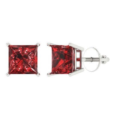 4 ctw Garnet Studs Earrings | 7.0mm Princess Cut White Gold Screw back | January Birthstone