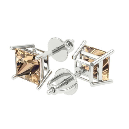 4 ctw Yellow Moissanite Studs Earrings | 7.0mm Princess Cut White Gold Screw back | April Birthstone