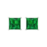 4 ct Brilliant Princess Cut Solitaire Studs Simulated Emerald Stone White Gold Earrings Screw back