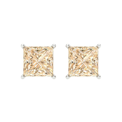 4 ctw Morganite Studs Earrings | 7.0mm Princess Cut White Gold Screw back | February Birthstone