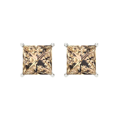 4 ctw Yellow Moissanite Studs Earrings | 7.0mm Princess Cut White Gold Screw back | April Birthstone
