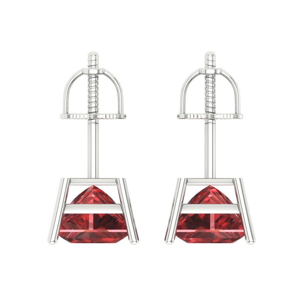 4 ctw Garnet Studs Earrings | 7.0mm Princess Cut White Gold Screw back | January Birthstone