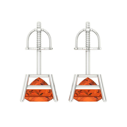 4 ctw Red Zirconia Studs Earrings | 7.0mm Princess Cut White Gold Screw back | April Birthstone