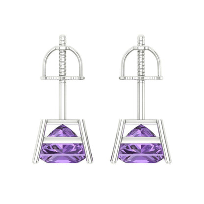 4 ctw Alexandrite Studs Earrings | 7.0mm Princess Cut White Gold Screw back | June Birthstone