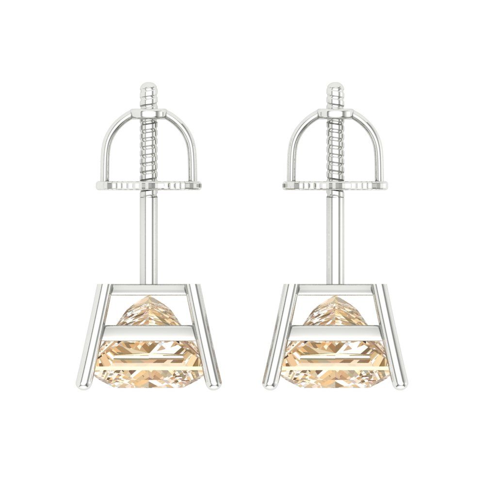 4 ctw Morganite Studs Earrings | 7.0mm Princess Cut White Gold Screw back | February Birthstone