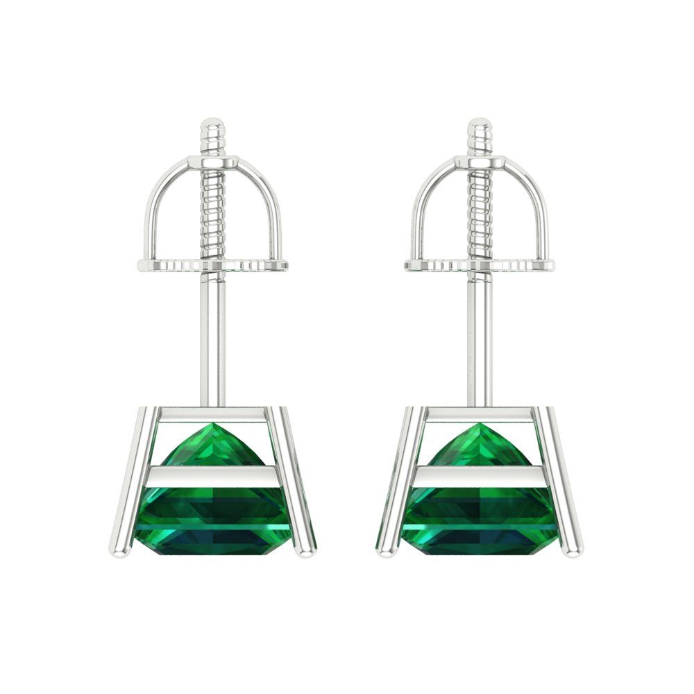 4 ctw Emerald Studs Earrings | 7.0mm Princess Cut White Gold Screw back | May Birthstone