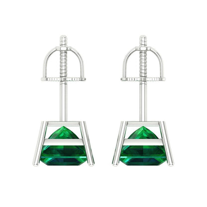4 ctw Emerald Studs Earrings | 7.0mm Princess Cut White Gold Screw back | May Birthstone
