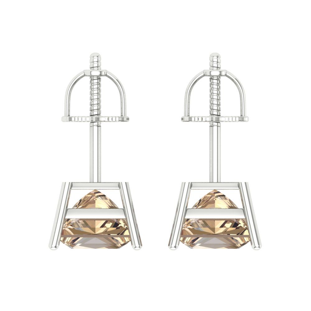 4 ctw Yellow Moissanite Studs Earrings | 7.0mm Princess Cut White Gold Screw back | April Birthstone