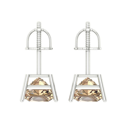 4 ctw Yellow Moissanite Studs Earrings | 7.0mm Princess Cut White Gold Screw back | April Birthstone