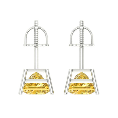 4 ctw Citrine Studs Earrings | 7.0mm Princess Cut White Gold Screw back | November Birthstone