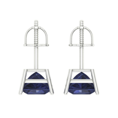 4 ctw Blue Sapphire Studs Earrings | 7.0mm Princess Cut White Gold Screw back | September Birthstone