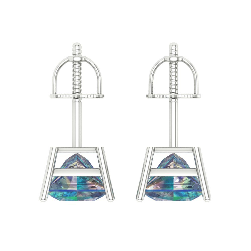 4 ctw Blue Moissanite Studs Earrings | 7.0mm Princess Cut White Gold Screw back | April Birthstone