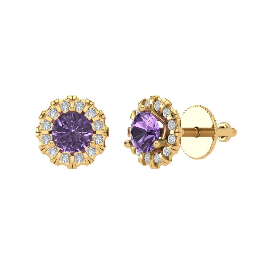 0.8808cttw Alexandrite Gold-Plated 925 Silver Screw Back Stud Earrings