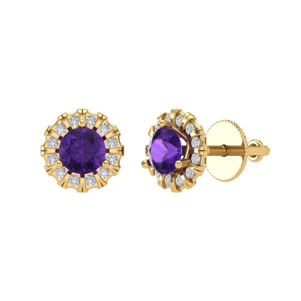 0.8808cttw Amethyst Gold-Plated 925 Silver Screw Back Stud Earrings