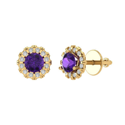 0.8808cttw Amethyst Gold-Plated 925 Silver Screw Back Stud Earrings