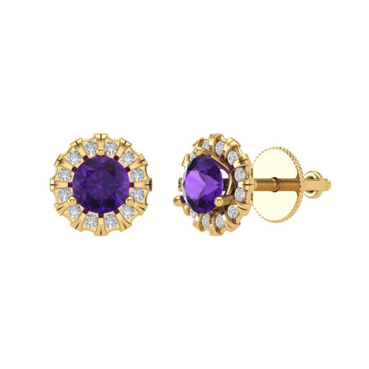 0.8808cttw Amethyst Gold-Plated 925 Silver Screw Back Stud Earrings