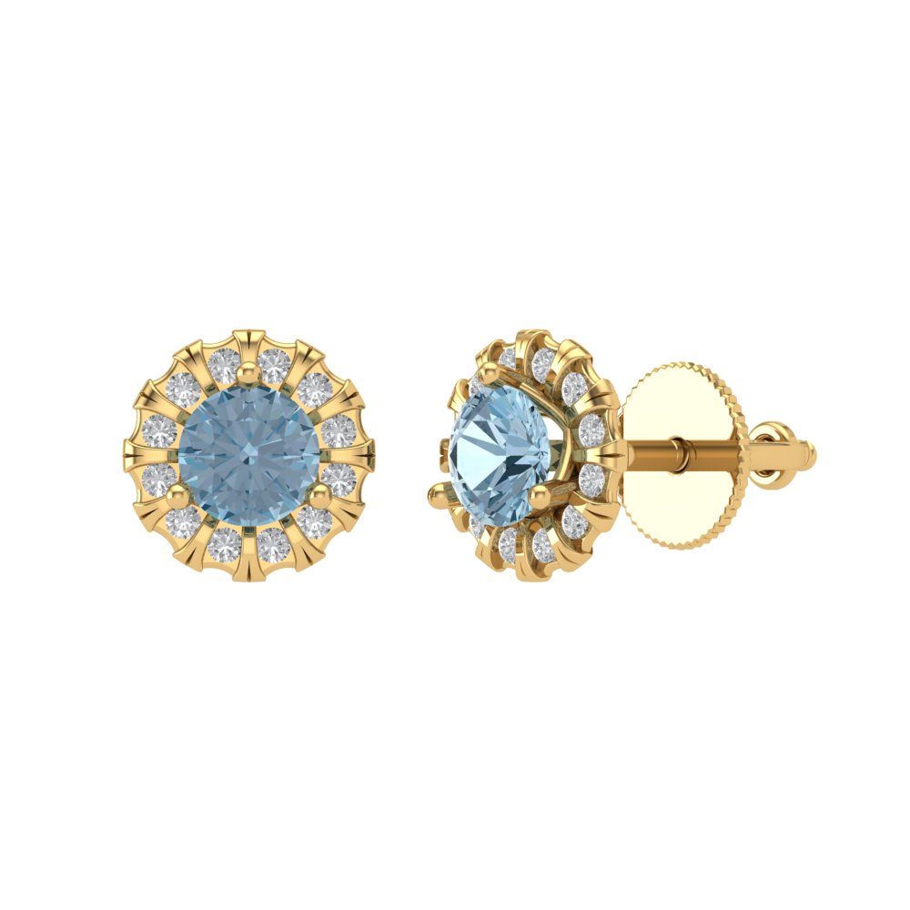 0.8808cttw Aquamarine Gold-Plated 925 Silver Screw Back Stud Earrings